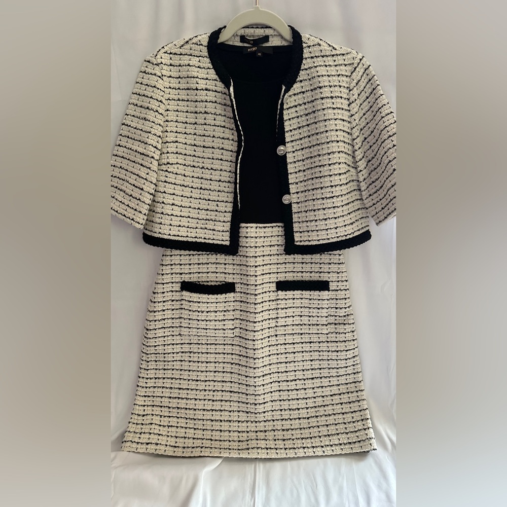 Chic Black and White Tweed Skirt Suit